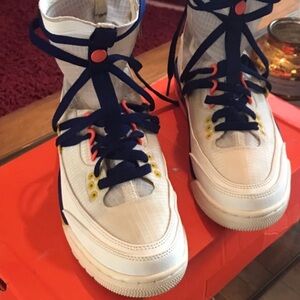 Stylish White and Blue High-Top Sneakers